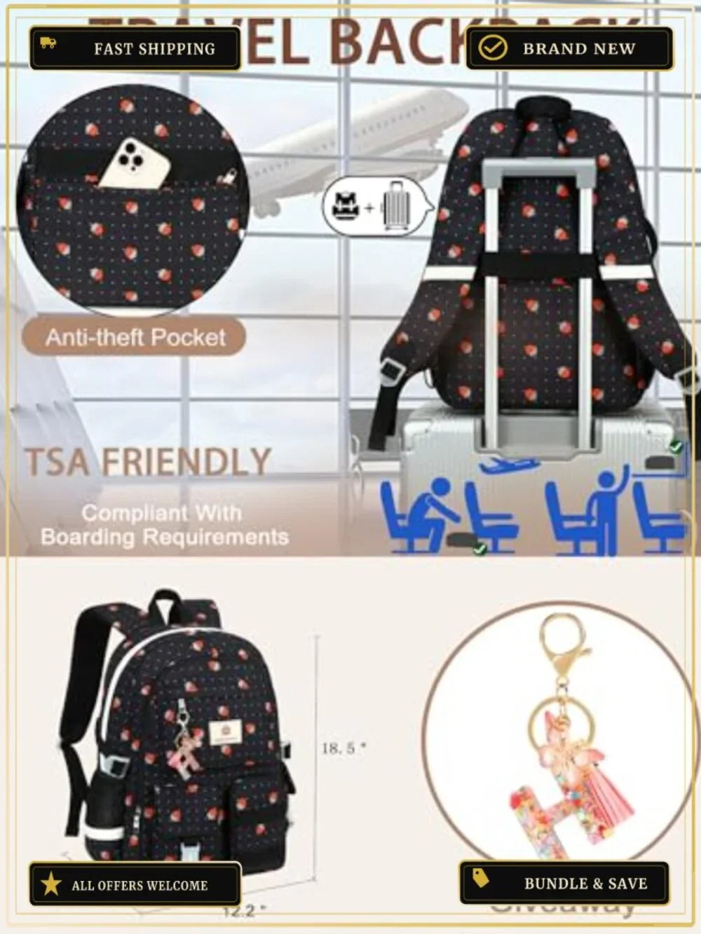 15.6 inch Laptop Backpack for Women Teen Girls Large College School Bookbag
